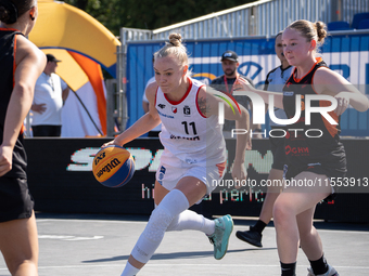 Marzena Marciniak participates in the LOTTO 3x3 League basketball game in Sosnowiec, Poland, on September 6, 2024. The Lotto 3x3 Liga tourna...