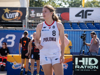 Katsiaryna Lagutkowa participates in the LOTTO 3x3 League basketball game in Sosnowiec, Poland, on September 6, 2024. The Lotto 3x3 Liga tou...