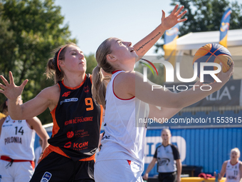 Barbara Lubaszka participates in the LOTTO 3x3 League basketball game in Sosnowiec, Poland, on September 6, 2024. The Lotto 3x3 Liga tournam...