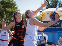 Barbara Lubaszka participates in the LOTTO 3x3 League basketball game in Sosnowiec, Poland, on September 6, 2024. The Lotto 3x3 Liga tournam...