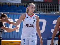 Barbara Lubaszka participates in the LOTTO 3x3 League basketball game in Sosnowiec, Poland, on September 6, 2024. The Lotto 3x3 Liga tournam...