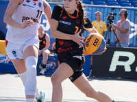 Inga Stepien participates in the LOTTO 3x3 League basketball game in Sosnowiec, Poland, on September 6, 2024. The Lotto 3x3 Liga tournament...