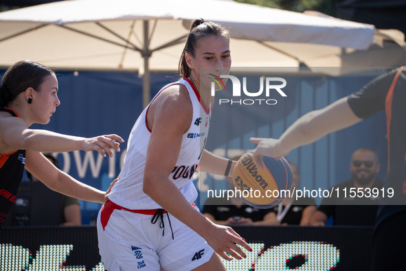 Bozena Puter participates in the LOTTO 3x3 League basketball game in Sosnowiec, Poland, on September 6, 2024. The Lotto 3x3 Liga tournament...