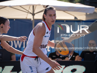 Bozena Puter participates in the LOTTO 3x3 League basketball game in Sosnowiec, Poland, on September 6, 2024. The Lotto 3x3 Liga tournament...