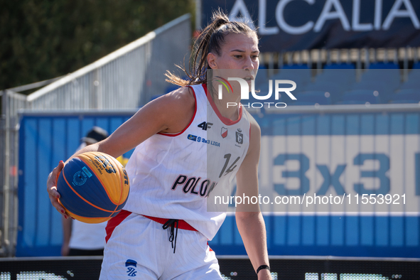 Bozena Puter participates in the LOTTO 3x3 League basketball game in Sosnowiec, Poland, on September 6, 2024. The Lotto 3x3 Liga tournament...