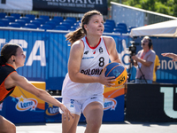 Katsiaryna Lagutkowa participates in the LOTTO 3x3 League basketball game in Sosnowiec, Poland, on September 6, 2024. The Lotto 3x3 Liga tou...