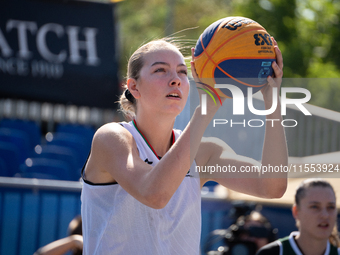 Kamila Borkowska participates in the LOTTO 3x3 League basketball game in Sosnowiec, Poland, on September 6, 2024. Lotto 3x3 Liga tournament...