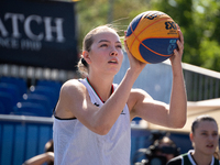 Kamila Borkowska participates in the LOTTO 3x3 League basketball game in Sosnowiec, Poland, on September 6, 2024. Lotto 3x3 Liga tournament...