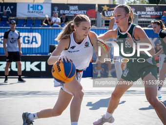 Aleksandra Kuczynska participates in the LOTTO 3x3 League basketball game in Sosnowiec, Poland, on September 6, 2024. Lotto 3x3 Liga tournam...