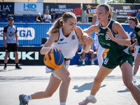 Aleksandra Kuczynska participates in the LOTTO 3x3 League basketball game in Sosnowiec, Poland, on September 6, 2024. Lotto 3x3 Liga tournam...