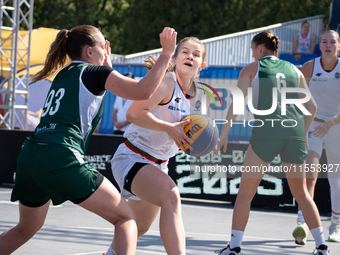 Aleksandra Rok participates in the LOTTO 3x3 League basketball game in Sosnowiec, Poland, on September 6, 2024. The Lotto 3x3 Liga tournamen...