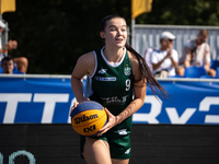 Wiktoria Kaczmarek participates in the LOTTO 3x3 League basketball game in Sosnowiec, Poland, on September 6, 2024. The Lotto 3x3 Liga tourn...