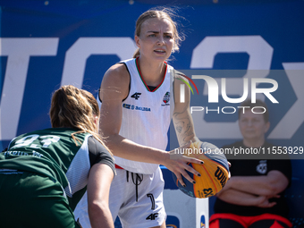 Aleksandra Kuczynska participates in the LOTTO 3x3 League basketball game in Sosnowiec, Poland, on September 6, 2024. Lotto 3x3 Liga tournam...