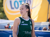 Wiktoria Kaczmarek participates in the LOTTO 3x3 League basketball game in Sosnowiec, Poland, on September 6, 2024. The Lotto 3x3 Liga tourn...