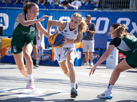 Aleksandra Kuczynska participates in the LOTTO 3x3 League basketball game in Sosnowiec, Poland, on September 6, 2024. Lotto 3x3 Liga tournam...