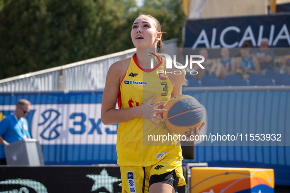 Dominika Mielczarek participates in the LOTTO 3x3 League basketball game in Sosnowiec, Poland, on September 6, 2024. The Lotto 3x3 Liga tour...