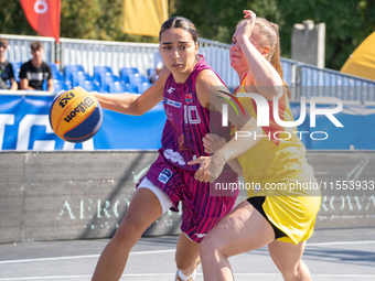 Wiktoria Sobiech participates in the LOTTO 3x3 League basketball game in Sosnowiec, Poland, on September 6, 2024. The Lotto 3x3 Liga tournam...