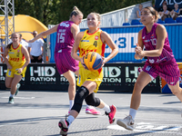 Barbara Lachacz participates in the LOTTO 3x3 League basketball game in Sosnowiec, Poland, on September 6, 2024. Lotto 3x3 Liga tournament m...