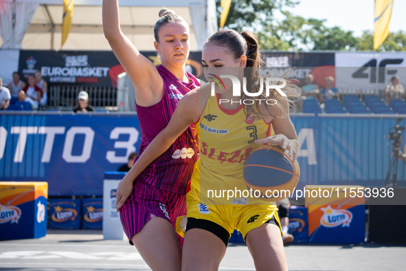 Dominika Mielczarek participates in the LOTTO 3x3 League basketball game in Sosnowiec, Poland, on September 6, 2024. The Lotto 3x3 Liga tour...