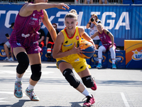 Barbara Lachacz participates in the LOTTO 3x3 League basketball game in Sosnowiec, Poland, on September 6, 2024. Lotto 3x3 Liga tournament m...