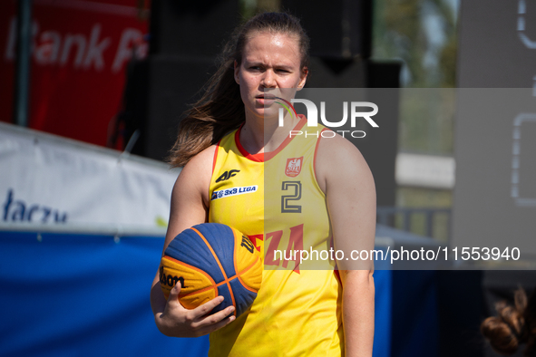 Sara Pajak participates in the LOTTO 3x3 League basketball game in Sosnowiec, Poland, on September 6, 2024. The Lotto 3x3 Liga tournament ma...