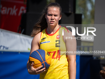 Sara Pajak participates in the LOTTO 3x3 League basketball game in Sosnowiec, Poland, on September 6, 2024. The Lotto 3x3 Liga tournament ma...