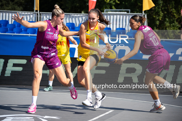 Dominika Mielczarek participates in the LOTTO 3x3 League basketball game in Sosnowiec, Poland, on September 6, 2024. The Lotto 3x3 Liga tour...