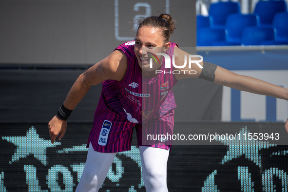 Marta Wieczynska participates in the LOTTO 3x3 League basketball game in Sosnowiec, Poland, on September 6, 2024. The Lotto 3x3 Liga tournam...