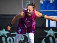 Marta Wieczynska participates in the LOTTO 3x3 League basketball game in Sosnowiec, Poland, on September 6, 2024. The Lotto 3x3 Liga tournam...