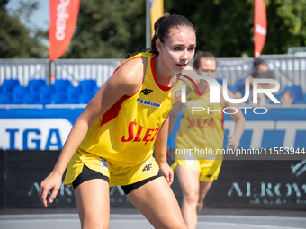 Dominika Mielczarek participates in the LOTTO 3x3 League basketball game in Sosnowiec, Poland, on September 6, 2024. The Lotto 3x3 Liga tour...