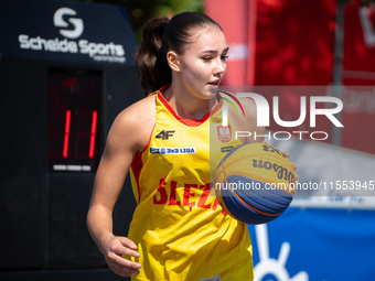 Dominika Mielczarek participates in the LOTTO 3x3 League basketball game in Sosnowiec, Poland, on September 6, 2024. The Lotto 3x3 Liga tour...