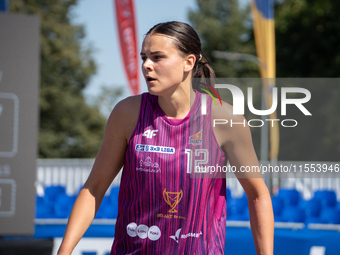 Wiktoria Keller participates in the LOTTO 3x3 League basketball game in Sosnowiec, Poland, on September 6, 2024. The Lotto 3x3 Liga tourname...