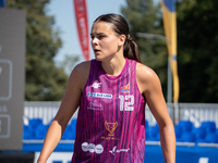 Wiktoria Keller participates in the LOTTO 3x3 League basketball game in Sosnowiec, Poland, on September 6, 2024. The Lotto 3x3 Liga tourname...