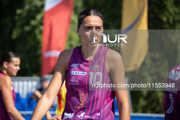 Wiktoria Sobiech participates in the LOTTO 3x3 League basketball game in Sosnowiec, Poland, on September 6, 2024. The Lotto 3x3 Liga tournam...