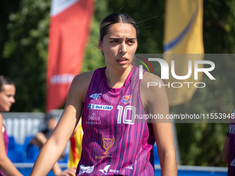 Wiktoria Sobiech participates in the LOTTO 3x3 League basketball game in Sosnowiec, Poland, on September 6, 2024. The Lotto 3x3 Liga tournam...