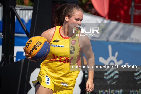 Sara Pajak participates in the LOTTO 3x3 League basketball game in Sosnowiec, Poland, on September 6, 2024. The Lotto 3x3 Liga tournament ma...