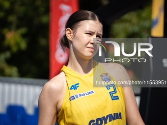 Michalina Fierka participates in the LOTTO 3x3 League basketball game in Sosnowiec, Poland, on September 6, 2024. The Lotto 3x3 Liga tournam...