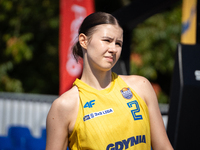 Michalina Fierka participates in the LOTTO 3x3 League basketball game in Sosnowiec, Poland, on September 6, 2024. The Lotto 3x3 Liga tournam...