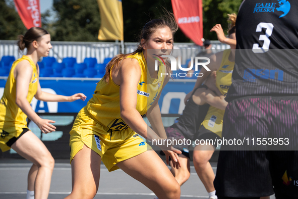 Alicja Zytkowska participates in the LOTTO 3x3 League basketball game in Sosnowiec, Poland, on September 6, 2024. The Lotto 3x3 Liga tournam...