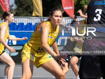 Alicja Zytkowska participates in the LOTTO 3x3 League basketball game in Sosnowiec, Poland, on September 6, 2024. The Lotto 3x3 Liga tournam...