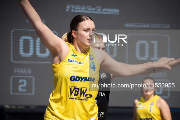 Julia Kobiella participates in the LOTTO 3x3 League basketball game in Sosnowiec, Poland, on September 6, 2024. The LOTTO 3x3 Liga tournamen...