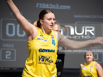 Julia Kobiella participates in the LOTTO 3x3 League basketball game in Sosnowiec, Poland, on September 6, 2024. The LOTTO 3x3 Liga tournamen...