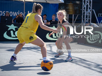 Kinga Dzierbicka participates in the LOTTO 3x3 League basketball game in Sosnowiec, Poland, on September 6, 2024. The Lotto 3x3 Liga tournam...