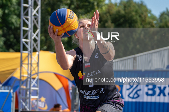 Magdalena Wojdalska participates in the LOTTO 3x3 League basketball game in Sosnowiec, Poland, on September 6, 2024. The Lotto 3x3 Liga tour...