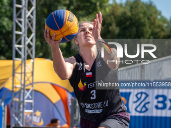 Magdalena Wojdalska participates in the LOTTO 3x3 League basketball game in Sosnowiec, Poland, on September 6, 2024. The Lotto 3x3 Liga tour...