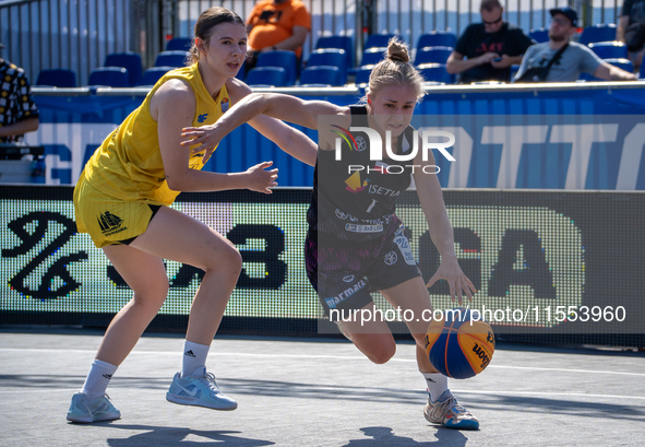 Kinga Dzierbicka participates in the LOTTO 3x3 League basketball game in Sosnowiec, Poland, on September 6, 2024. The Lotto 3x3 Liga tournam...