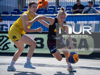 Kinga Dzierbicka participates in the LOTTO 3x3 League basketball game in Sosnowiec, Poland, on September 6, 2024. The Lotto 3x3 Liga tournam...