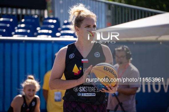 Magdalena Wojdalska participates in the LOTTO 3x3 League basketball game in Sosnowiec, Poland, on September 6, 2024. The Lotto 3x3 Liga tour...