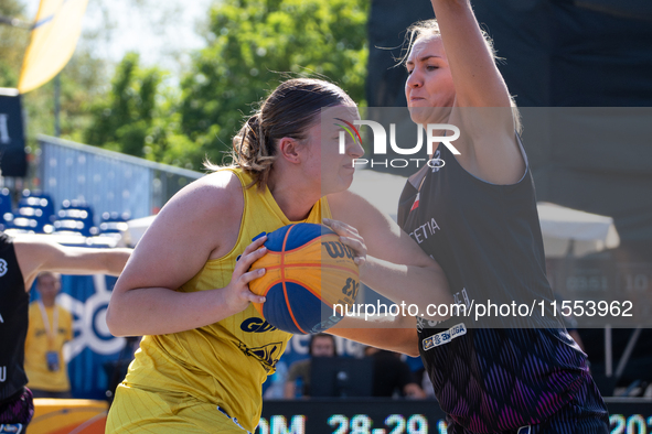 Julia Kobiella participates in the LOTTO 3x3 League basketball game in Sosnowiec, Poland, on September 6, 2024. The LOTTO 3x3 Liga tournamen...