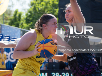 Julia Kobiella participates in the LOTTO 3x3 League basketball game in Sosnowiec, Poland, on September 6, 2024. The LOTTO 3x3 Liga tournamen...